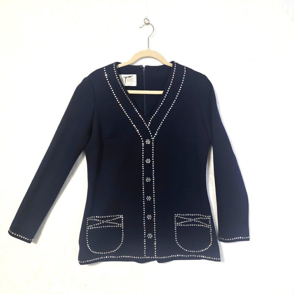 Vintage Rare 60's‎ Mr. Mort Trompe L'oeil Bling shiny Rhinestones Top. Zip back.